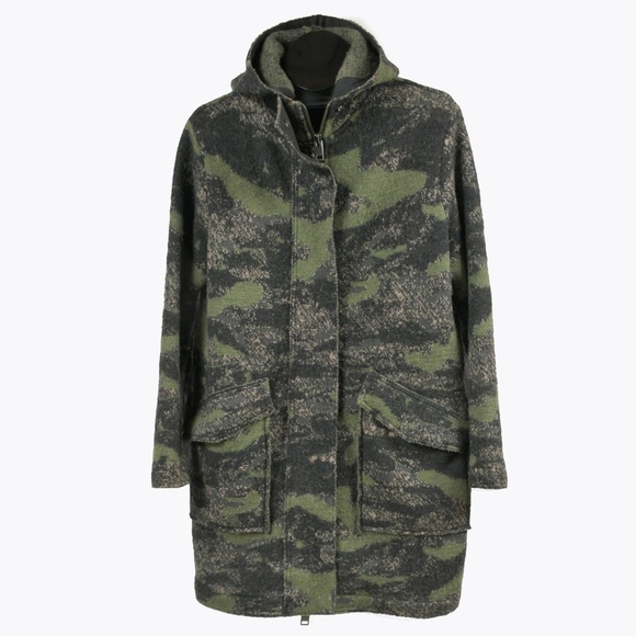 DIESEL Wool Hooded Camo Wool Blend Coat Size L - Picture 1 of 15